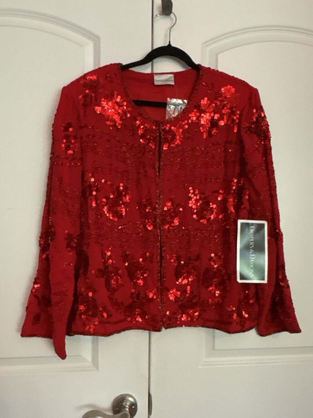 Drapers & Damon's Red Silk Sequin Beaded Cardigan Jacket Size 2X